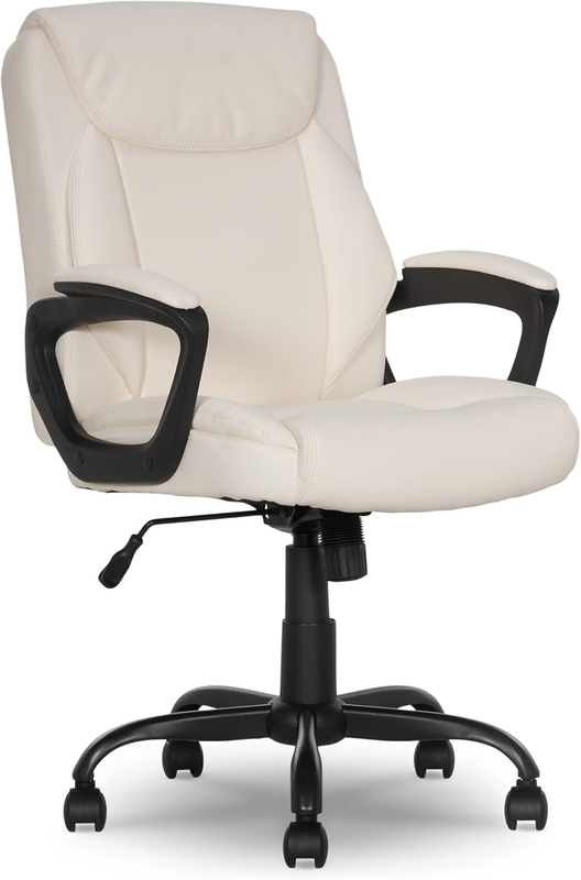 Cream PU Padded Mid-Back Office Chair Adjustable Height Armrests11