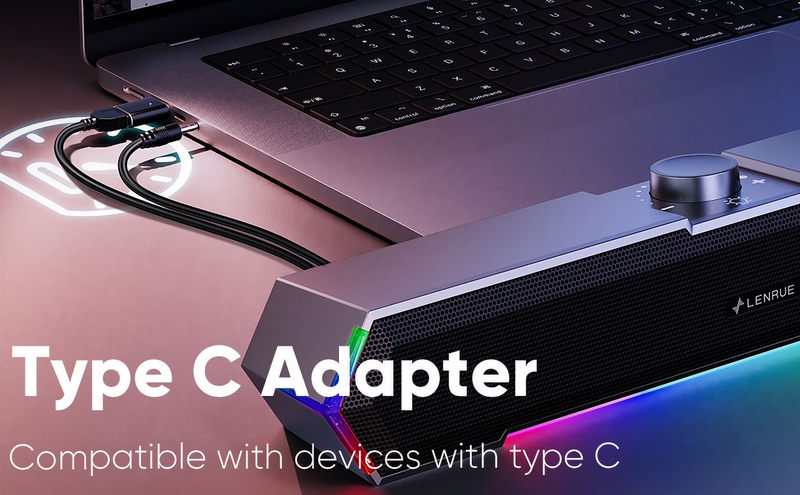USB C Computer Speakers for Desktop PC Laptop Touch Lights Clear Sound USB7