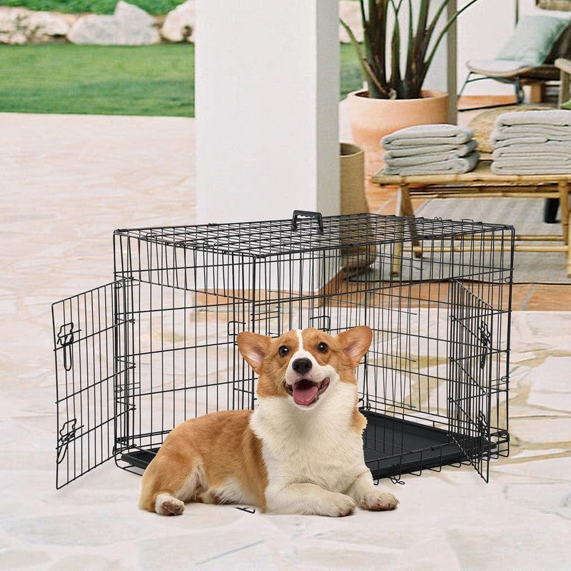 30 Inch Dog Crate Dog Kennel Cage with Double Door Folding Metal Wire Dog Cage w1