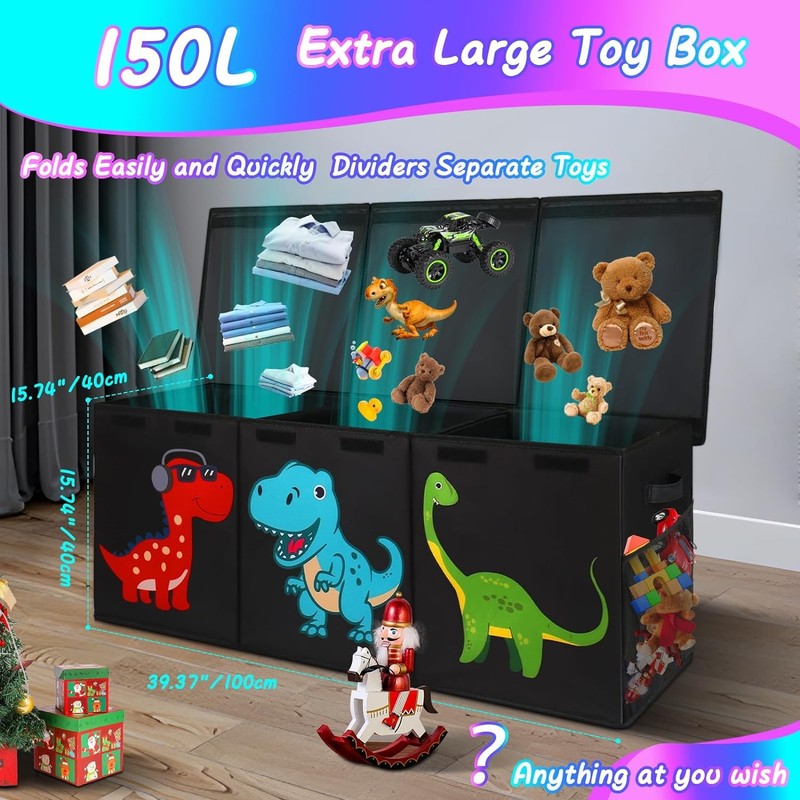 Extra Large Toy Box Chest Collapsible Dinosaur Storage Bin Kids Organizer1