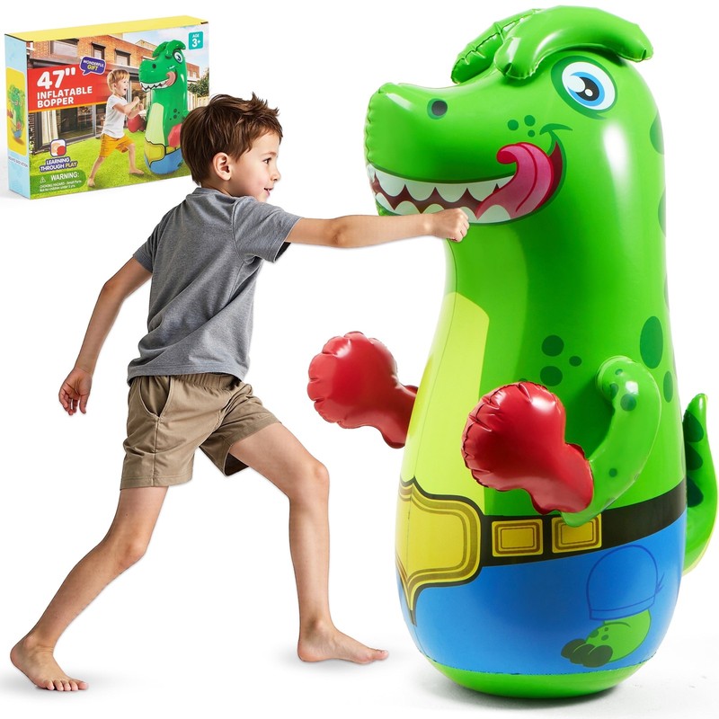 Inflatable Dinosaur Punching Bag for Kids,47”Tall Boxing Bag for Kids with Bounc11
