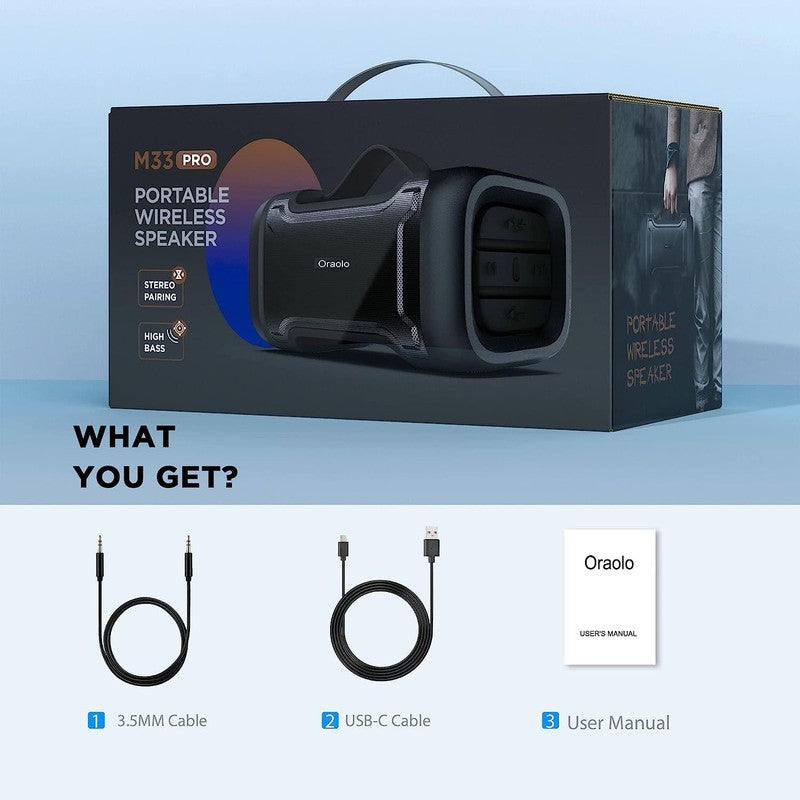 Bluetooth Speaker Deep Bass, IPX6 Waterproof, 24H Playtime, TF/USB/AUX, Mic2