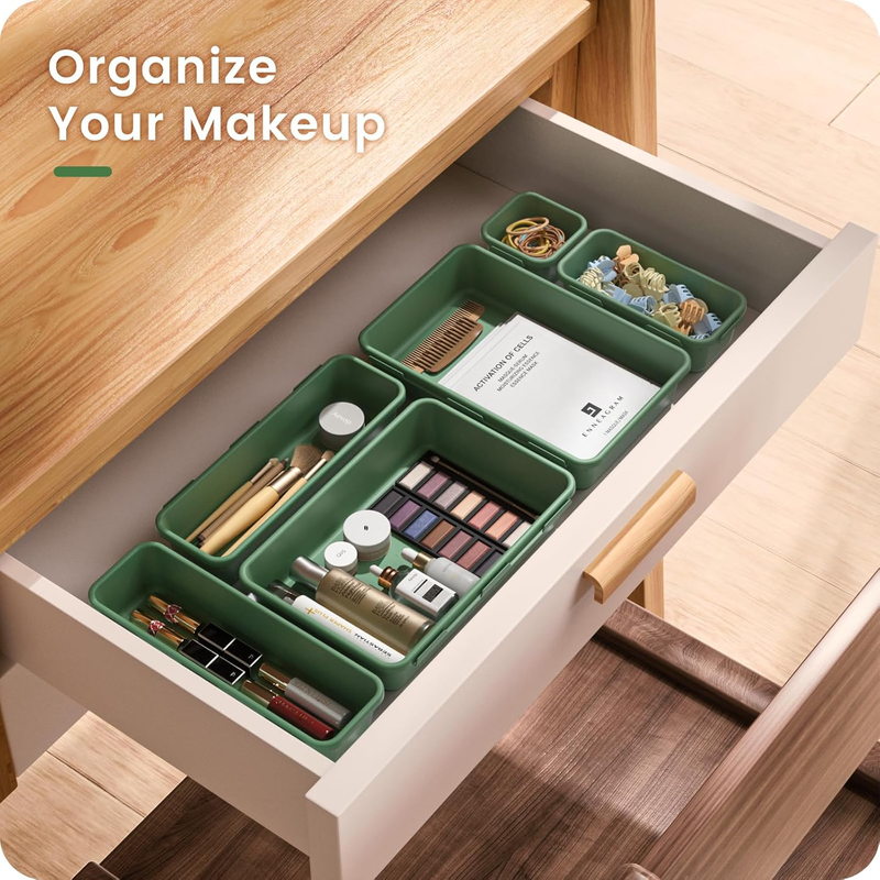 Drawer Organizer Makeup Storage 5 Size Holds 177 Items Green2