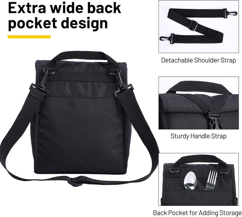 Insulated Roll Top Lunch Bag for Women Men Foldable Tote w/ Shoulder Strap2