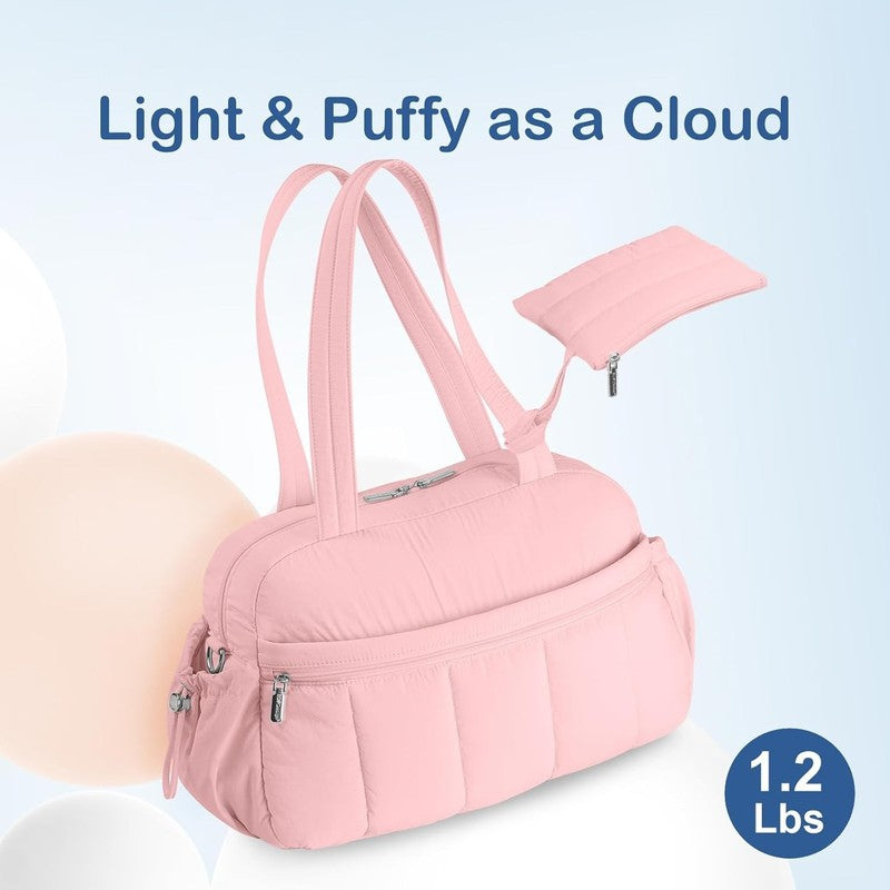 Travel Duffel Bag Women Puffer Gym Weekender Wet Pocket Carry On Baby Pink3