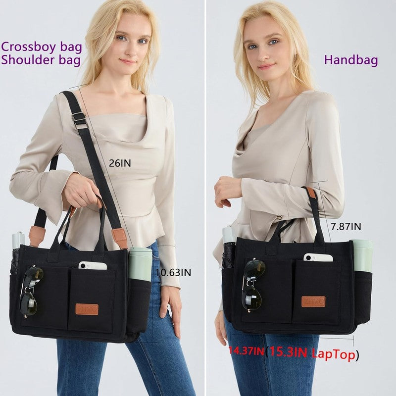Women’s Canvas Tote Bag w/ Compartments Large Shoulder Crossbody Work Laptop2