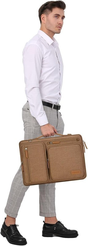 15.6 Inch Laptop Shoulder Bag 360 Protective Messenger 4 Zipper Pockets Mocha6