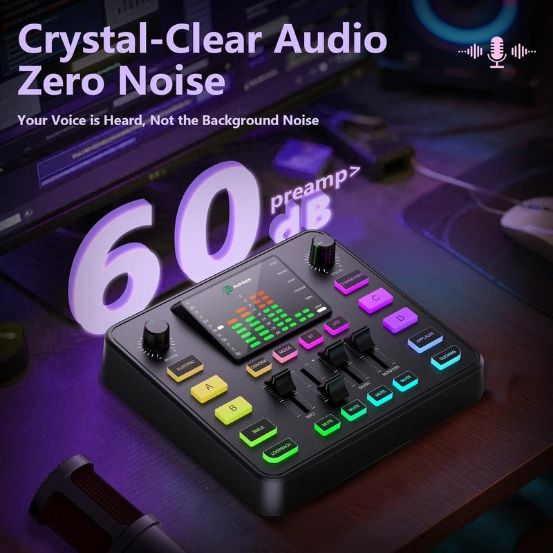 Pupgsis Gaming Audio Mixer, Usb Audio Interface for Pc,1/4 Xlr Interface，Sound B0