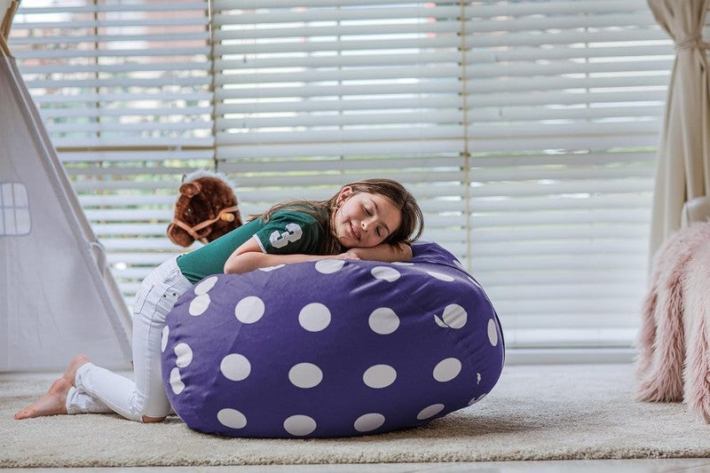 Kids Stuffed Animal Storage Bean Bag Cover XL Cotton Canvas Navy Dot4