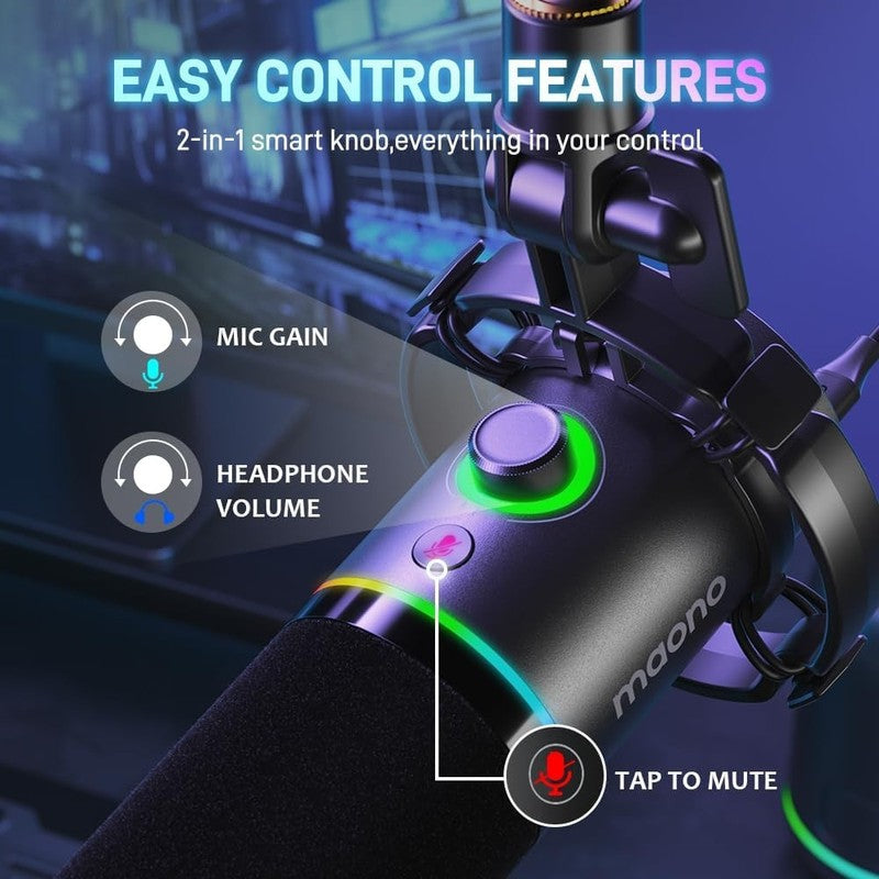 USB/XLR Dynamic RGB Gaming Microphone w/ Mute Gain Monitor PD200X Black4