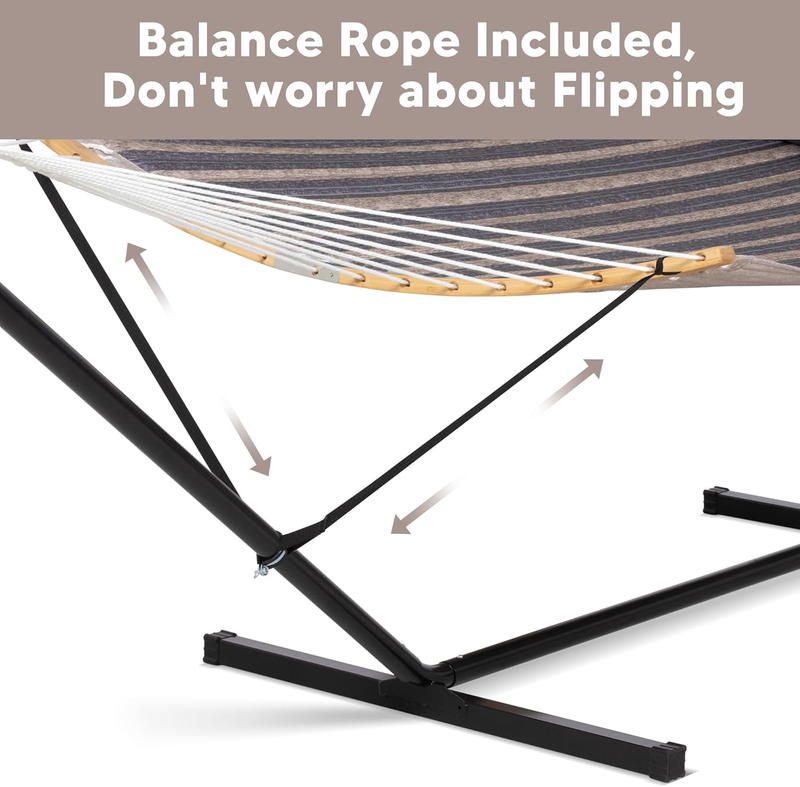 Double Hammock w/ Stand Curved Spreader Bar Carry Bag Gray Stripes2