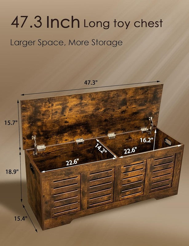 47.3'' Wooden Toy Box Storage Chest Flip Top Entryway Shoe Bench Rustic Brown2