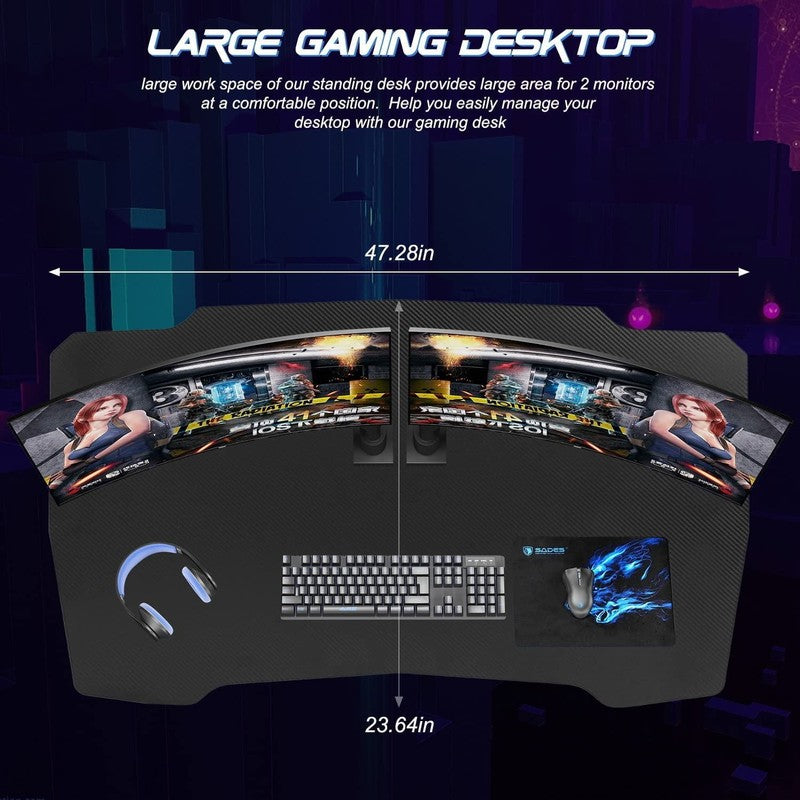 47" Modern Z Shaped Computer Desk w/ Headphone Hook Blue for Adults5