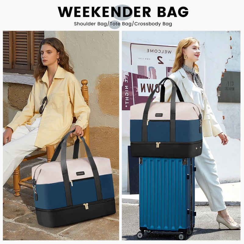 Women Travel Duffel Bag Large Weekender Gym Bag Shoe Compartment Packing Cubes4