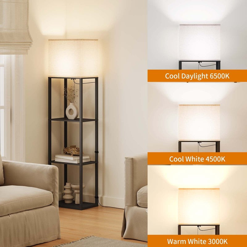 Large 4-Tier Wood Floor Lamp with Shelves, 3-Color LED, Modern Living Room7