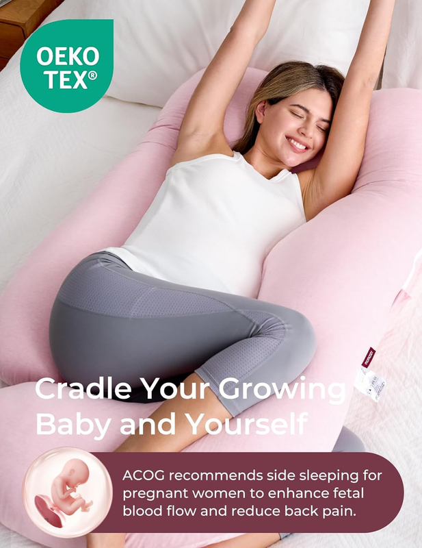 57in U Shaped Pregnancy Pillow Full Body Maternity Side Sleeper Pink1
