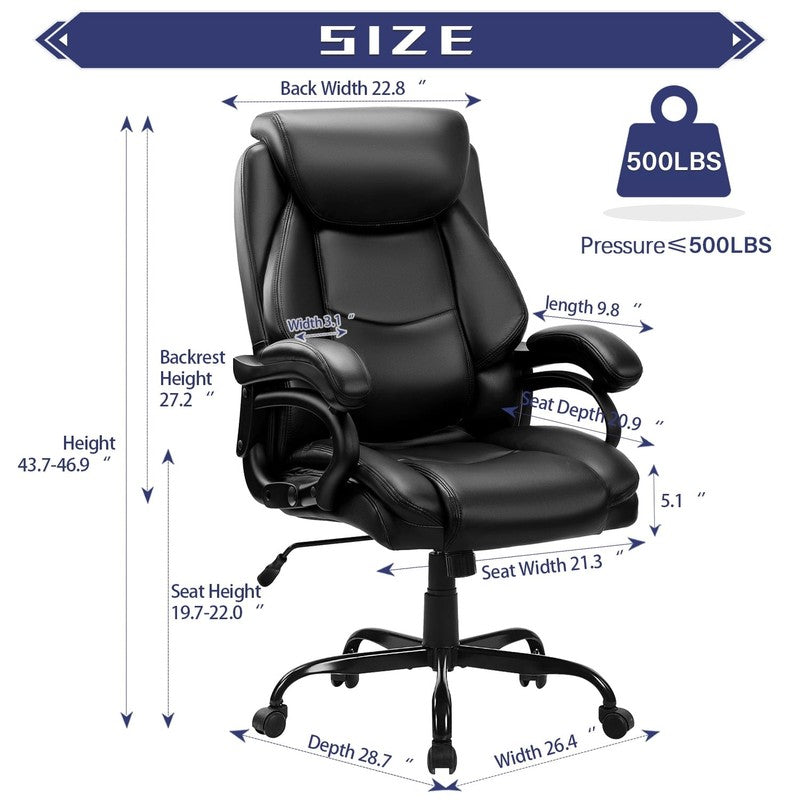 Big & Tall Ergonomic Office Chair 500LBS High Back Leather Adjustable Black NEW1