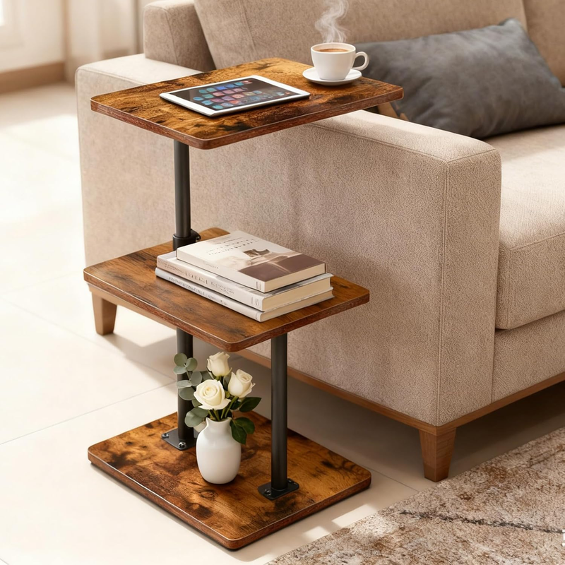 3-Tier Swivel Side Table Adjustable End Table with Shelf Small Spaces8