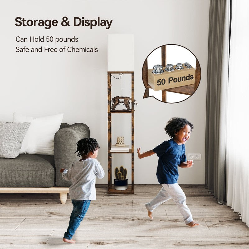 63" Brown LED Floor Lamp with Shelves, Modern Standing Lamp w/ Storage4