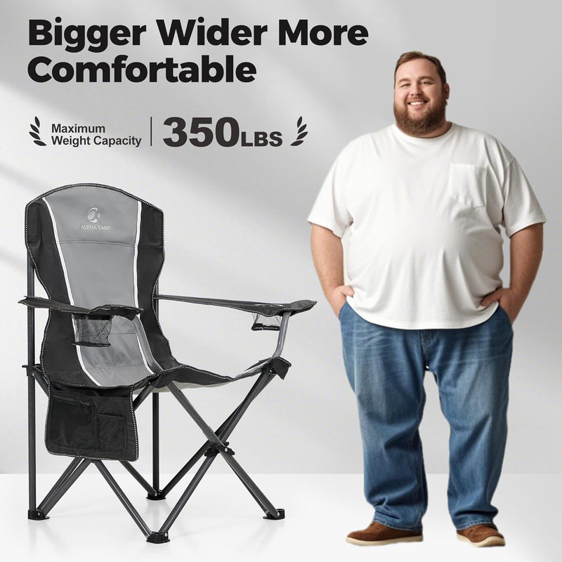 Oversized Quad Back Camping Chair 350lbs Heavy Duty Folding Chair3