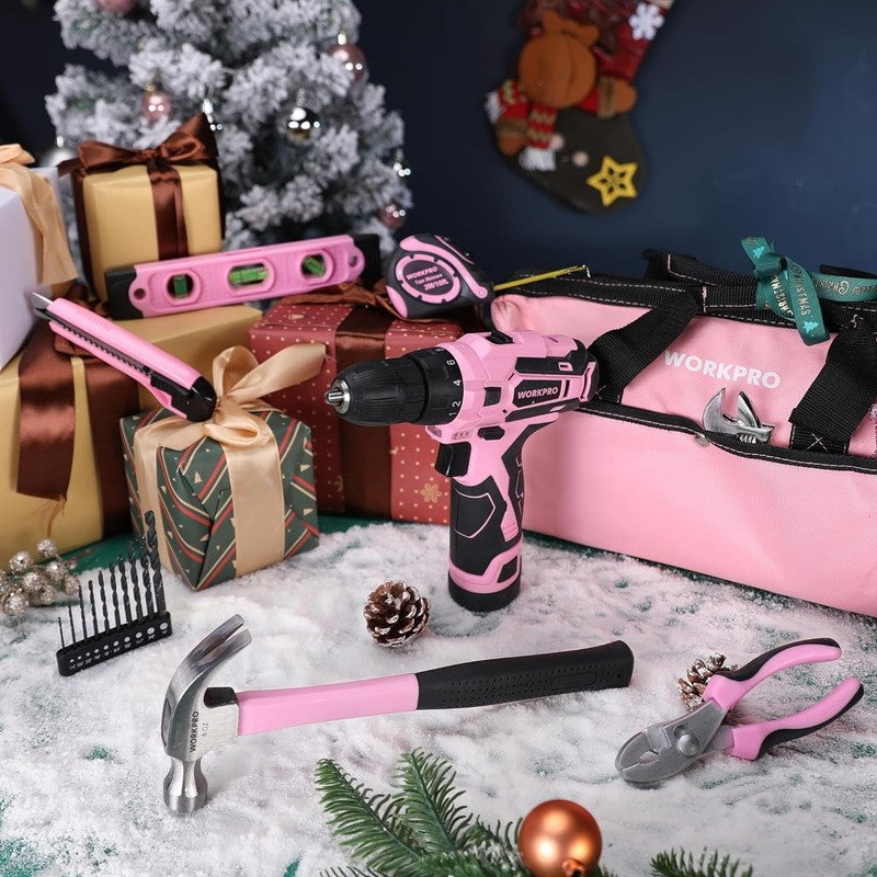 12V Cordless Drill Driver Kit 61Pc Tool Set 1.5Ah Battery Charger Pink Bag4