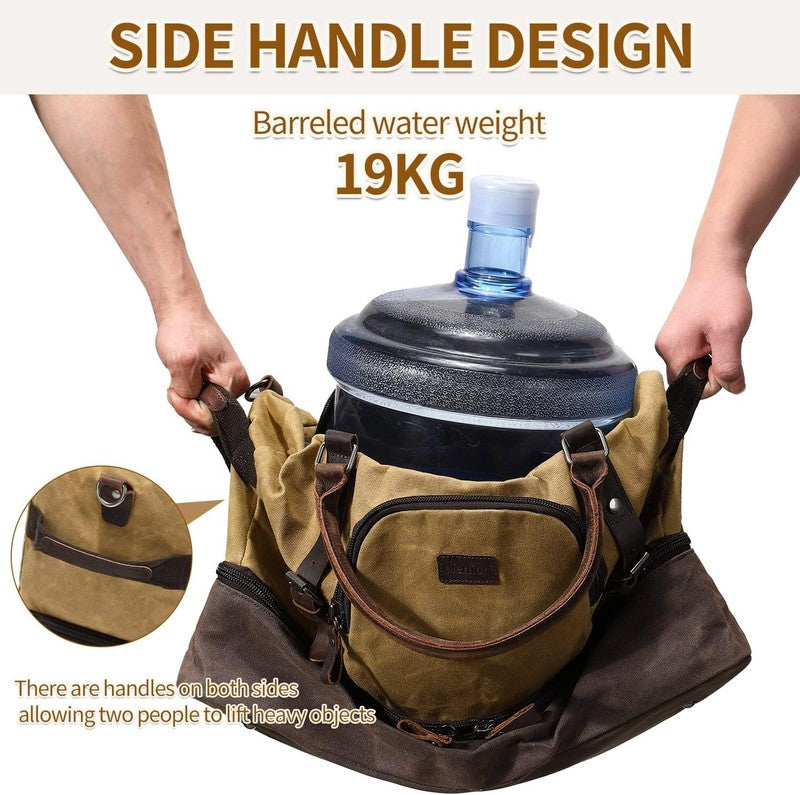 Nerlion Weekender Duffle Bag Brown Canvas Leather Carry On w/ Shoe Compartment7