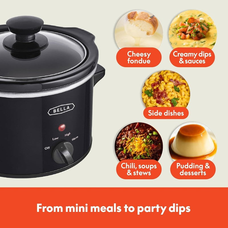Electric Slow Cooker 1.5Qt Dishwasher Safe Stoneware, Glass Lid, Black, Portable5