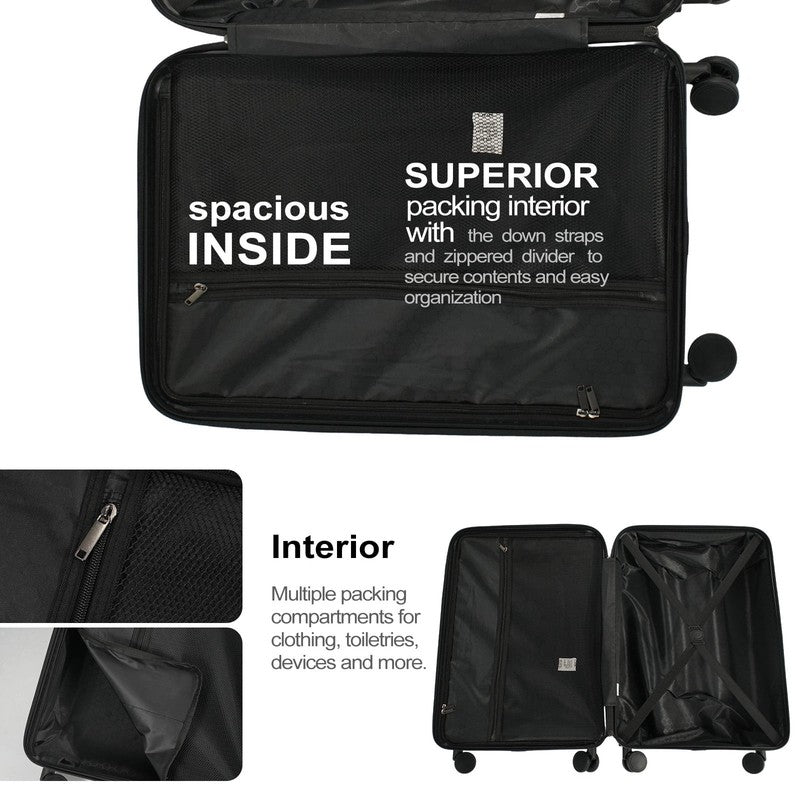 3Pc Hardside Luggage Set TSA Lock Spinner Wheels 20 24 28in Black3