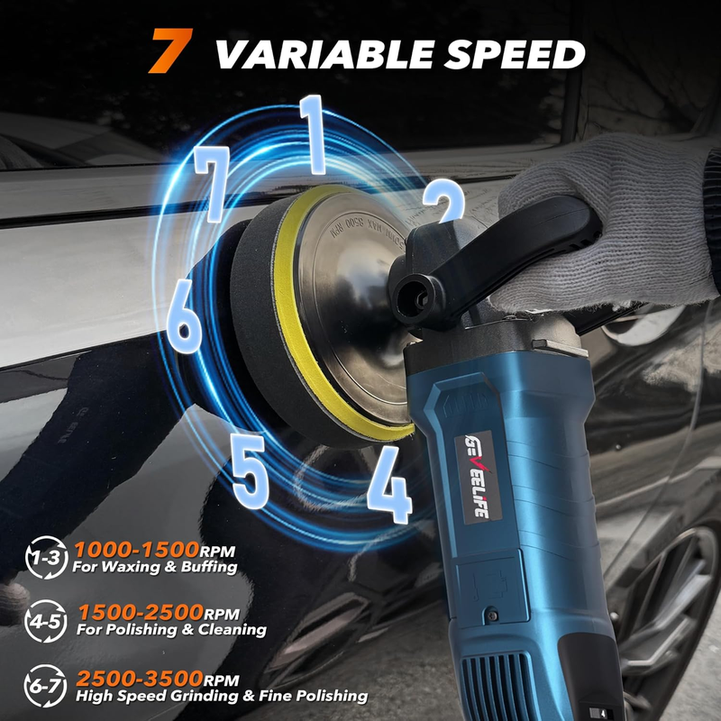 6/7" 1600W Car Buffer Polisher Waxer 7 Speed 1000 3500RPM Detachable Handle2