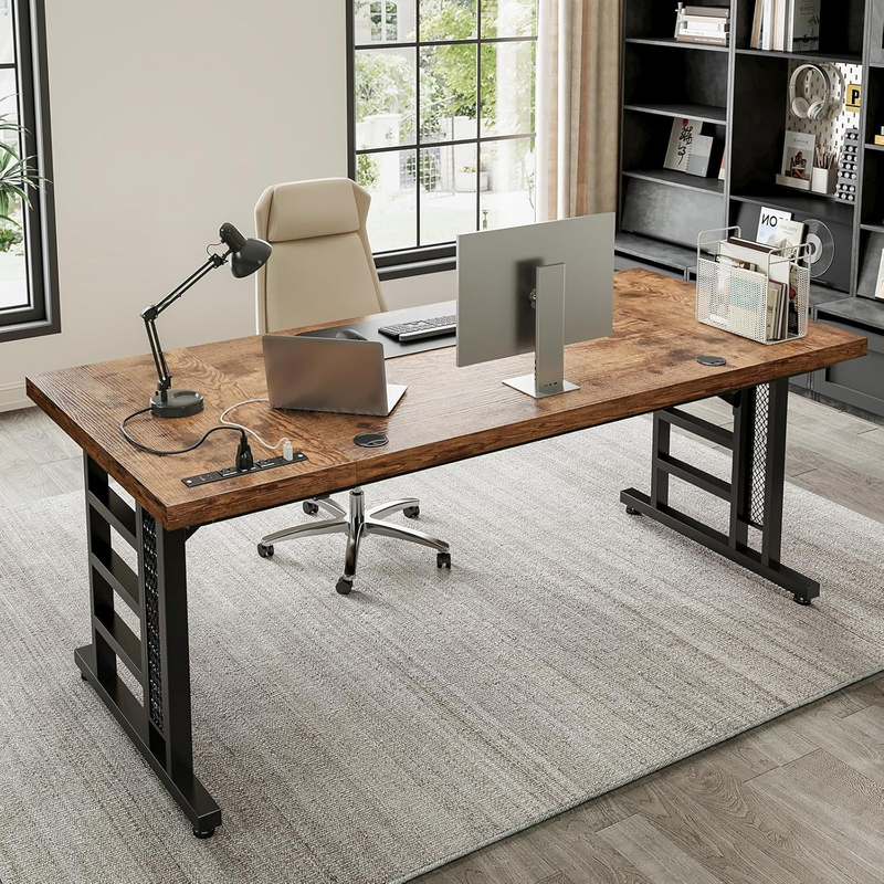 71" Executive Desk w/ USB Ports Large Modern Office Table Vintage8