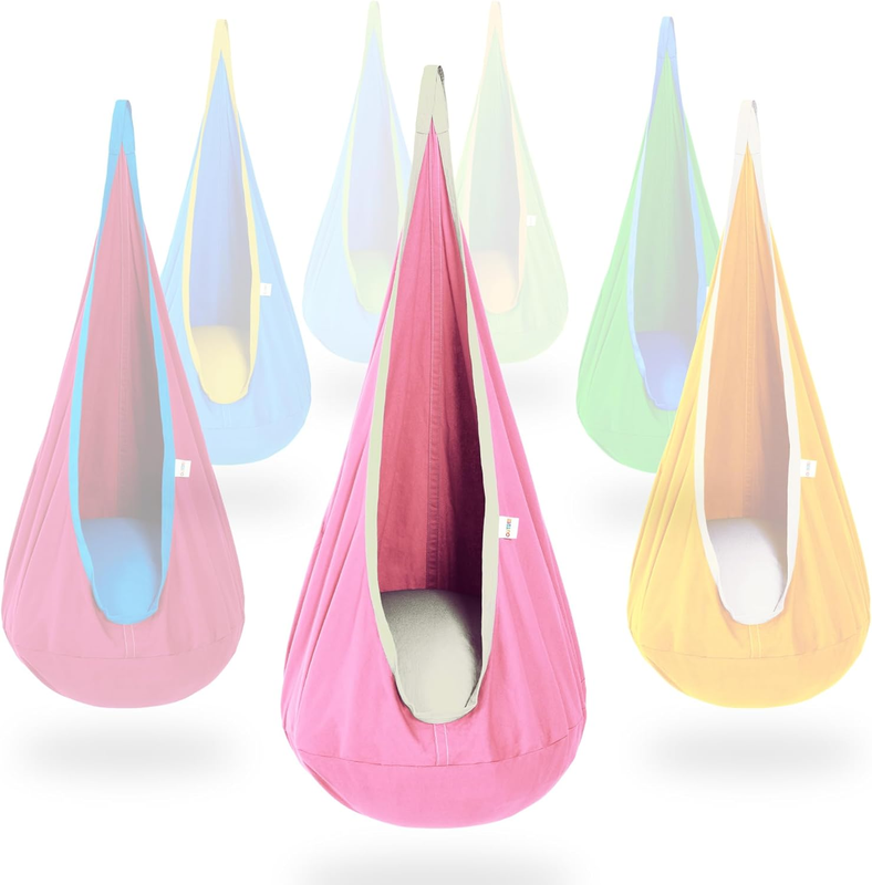 Kids Pod Swing Seat Cotton Hammock Sensory Chair Indoor Outdoor Pink7
