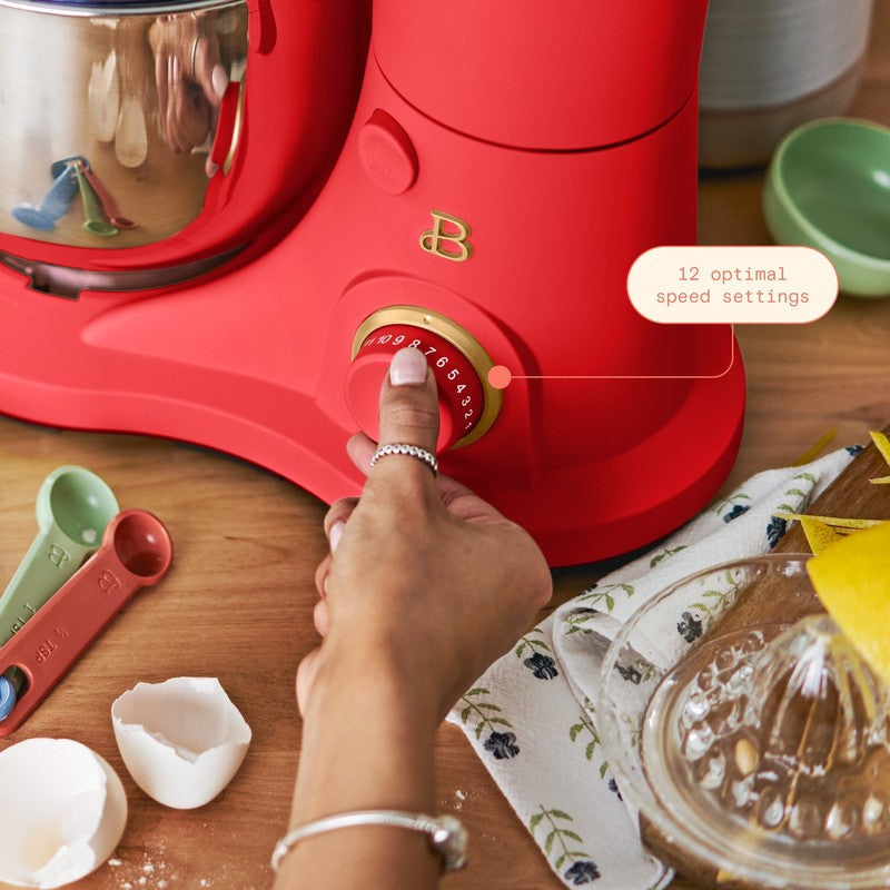 3.5 Qt Stand Mixer Tomato Red w/ Flat Beater Dough Hook & Whisk3