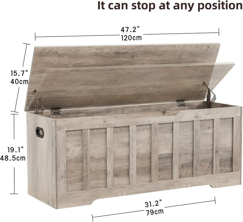 47.2'' Wooden Storage Chest Trunk Flip Top Bench Shoe Storage Greige1