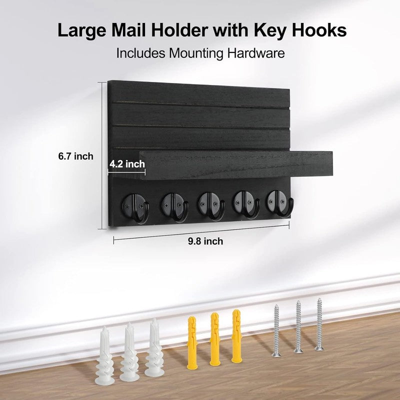 Key Holder for Wall, Decorative Key and Mail Holder with Shelf Has Large Hooks f6