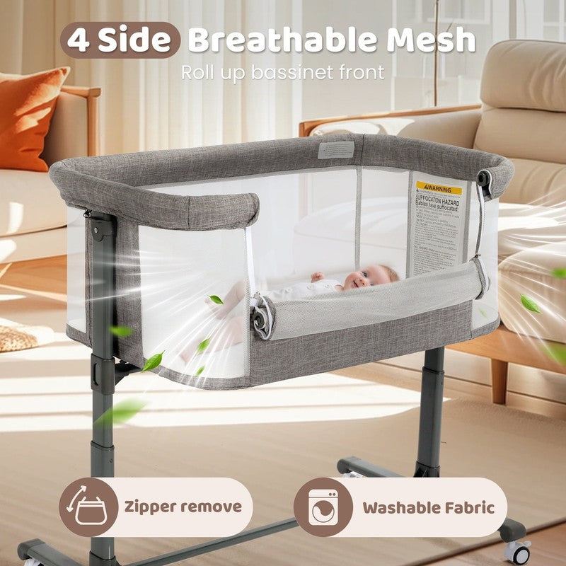 Baby Bassinet with Wheels Grey Height Adjustable Bedside Sleeper for Newborns7