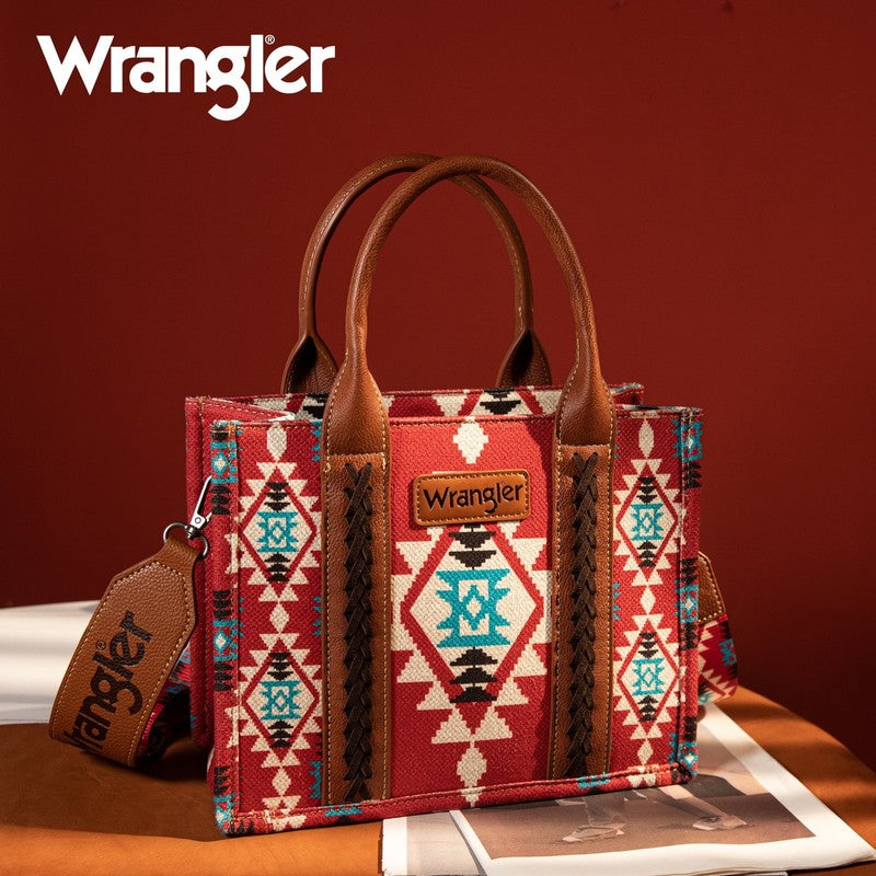 Wrangler Aztec Tote Bag for Women Boho Shoulder Purses and Handbags, Burgundy2