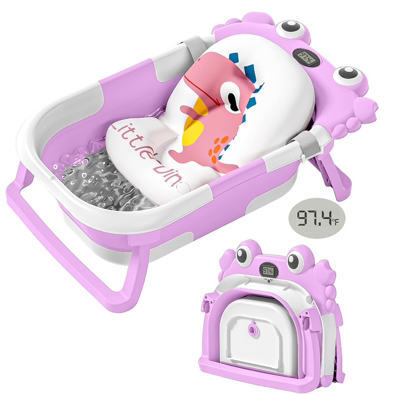 Collapsible Baby Bathtub Thermometer Soft Cushion Foldable Baby Tub 0 36M Purple0