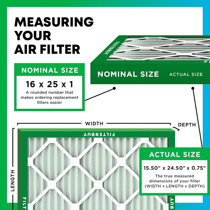 16x25x1 MERV 8 Air Filter 4-Pack - Pleated HVAC AC Replacement Filters1