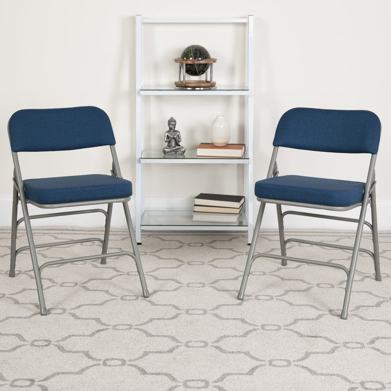 2 Pack HERCULES Series Premium Curved Folding Chairs Navy Fabric0