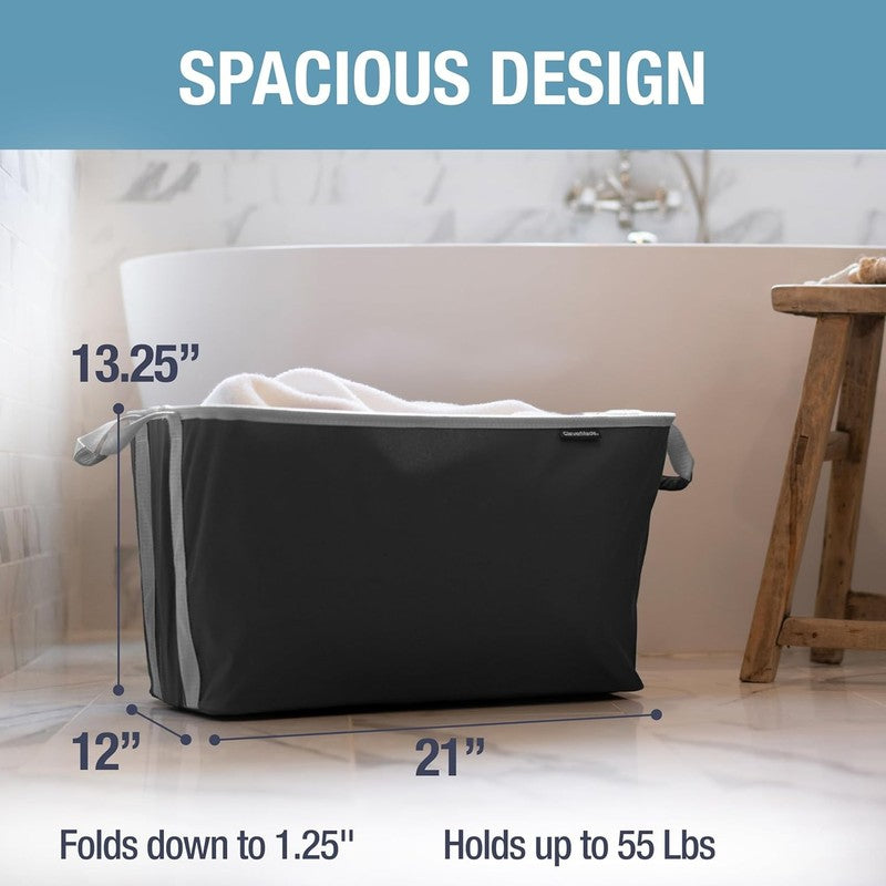 Collapsible Laundry Basket Hamper 2-Pack 60L Black Foldable Organizer2