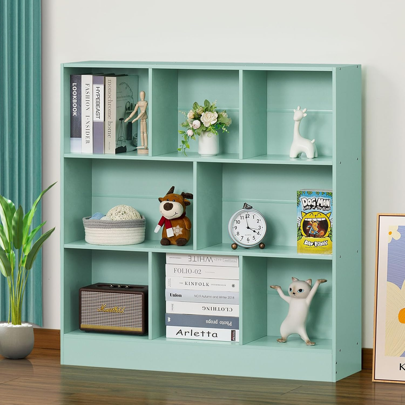 Mint-Green 8 Cube Kids Bookshelf, 3 Tier Storage Organizer for Toys & Books9