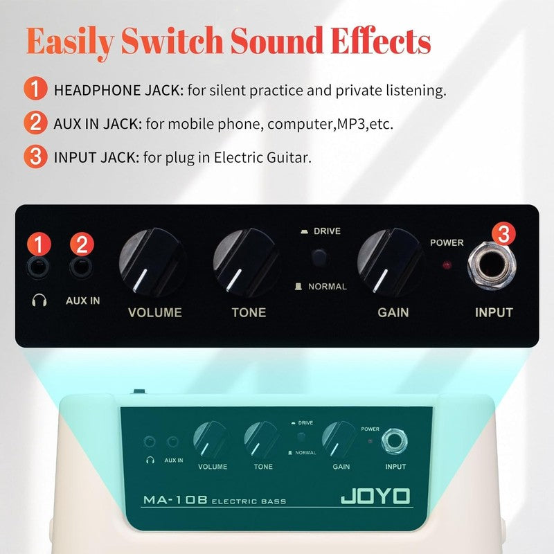 10W Bass Amplifier Portable Battery Powered Practice Amp MA 10B + 15Ft Cable3