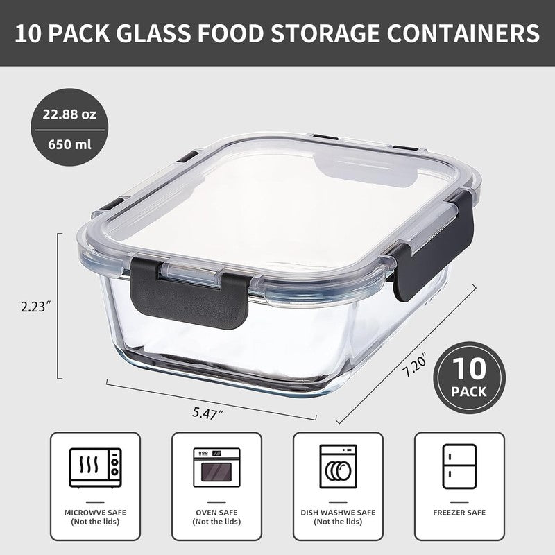 10 Pack 22oz Glass Meal Prep Containers Airtight Leakproof Gray1
