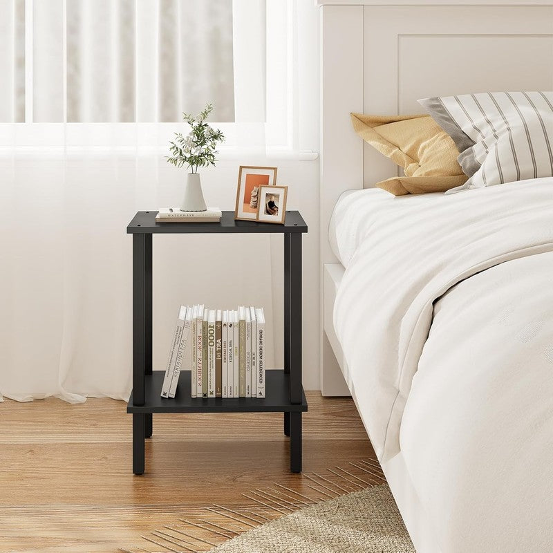 Set of 2 End Tables Nightstand 2 Tier Storage Shelf Side Table6