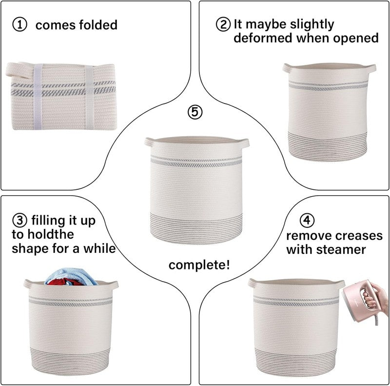 80L Laundry Hamper with Handles, Woven Storage Basket for Clothes, Light Grey5