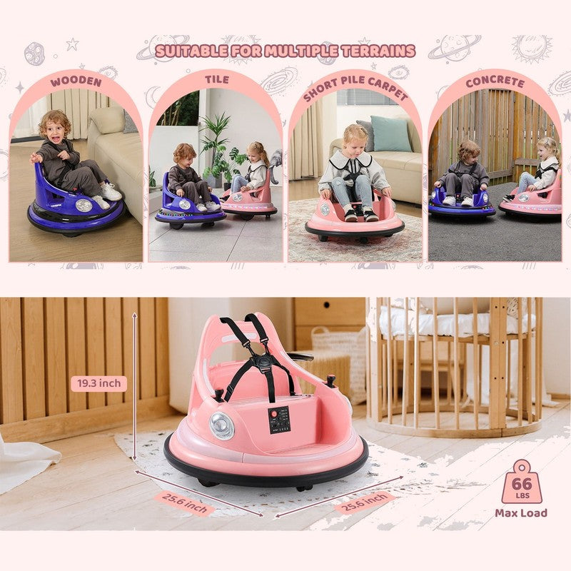 12V Pink Toddler Bumper Car 360° Spin Remote Control Ride-On with 5 LED Lights3