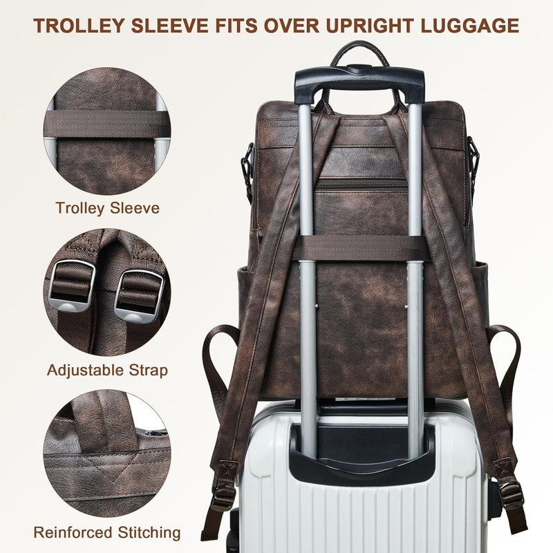 Women Laptop Backpack 15.6" Leather Travel Work Water Resistant Coffee3