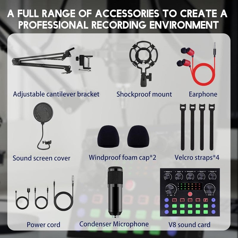 Podcast Bundle BM 800 Mic & V8S Sound Card Recording Studio Kit Streaming8