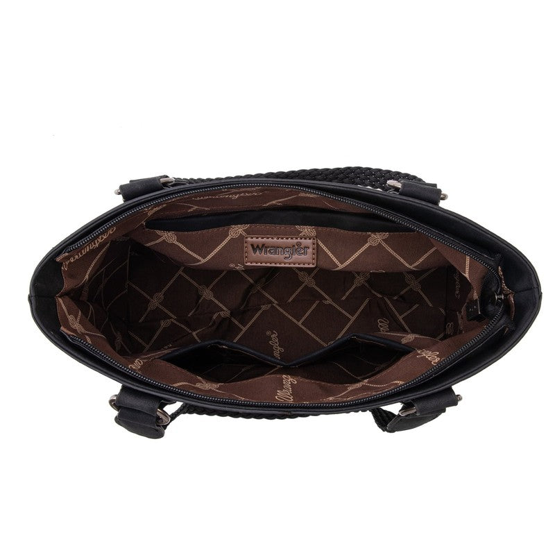 Wrangler Distressed Tote Bag Women Western Purse Multi Pocket Shoulder Bag Black5
