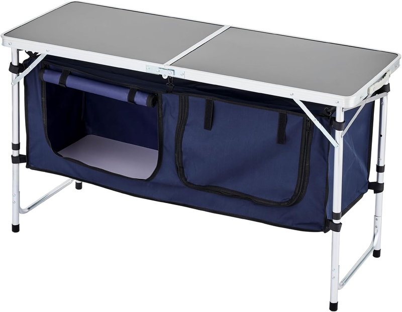 Camping Kitchen Table Folding Adjustable Height Cooking Station Aluminum Blue9